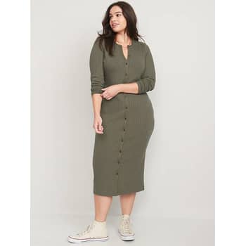 Old Navy Fitted Rib-Knit Midi Button-Front Dress Review