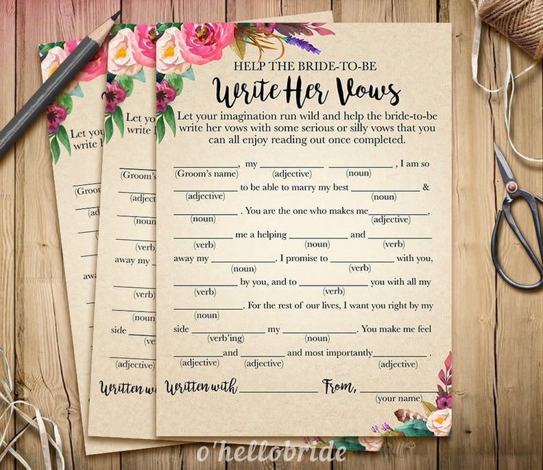 Write Her Vows Printable Bridal Shower Game