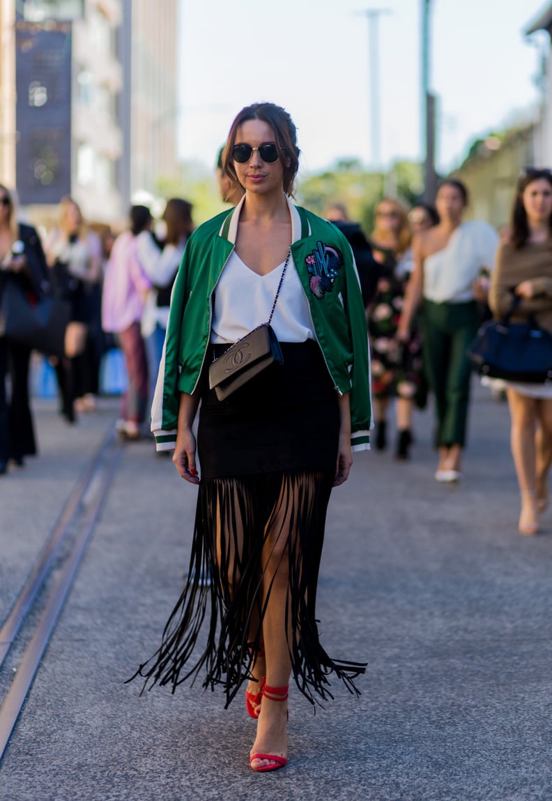 Take Out Your Old Boho Skirt and Refresh It With a Modern Bomber