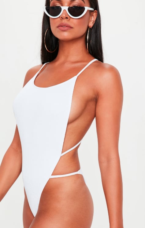 Missguided White Rib Extreme High Leg Cross Back Swimsuit