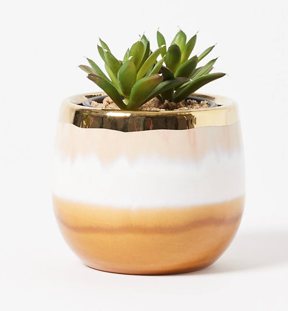 Secret Santa Gift Ideas: Oliver Bonas Laine Yellow Ceramic & Gold Foil Plant Pot Small