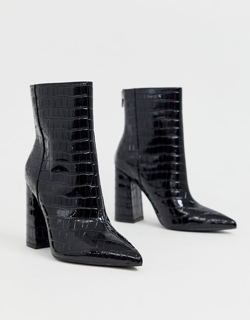 London Rebel Wide Fit Pointed Block Heeled Boots 9 Chic Boot