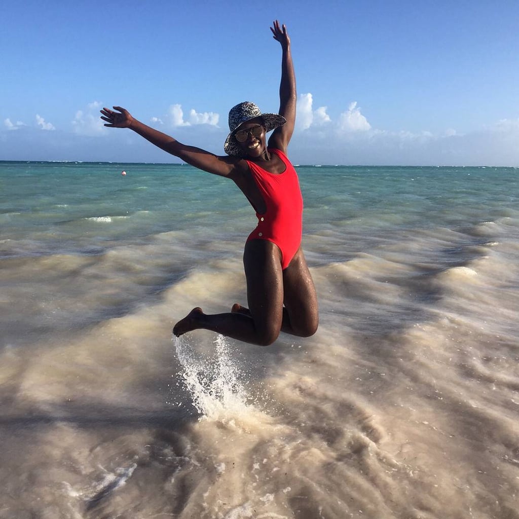 Lupita Nyong'o Red Swimsuit Instagram POPSUGAR Latina