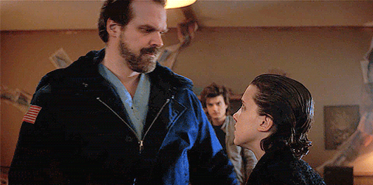 After she spends much of the season on the run, trying to find her mother, then her "sister", Eleven comes home. Yeah, yeah, her reunion with Mike is cute and all, but her hug and reunion with her pseudo-dad is more satisfying.