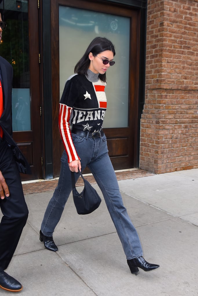 In May 2018, she stepped out with her go-to bag in New York City, pairing it with a patriotic sweater and gray jeans.