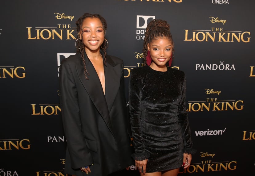 HOLLYWOOD, CALIFORNIA - JULY 09: Chloe Bailey (L) and Halle Bailey attend the World Premiere of Disney's
