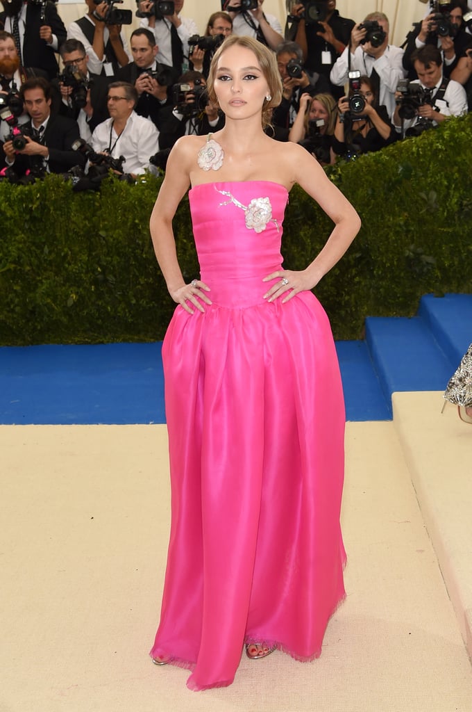 Lily-Rose Depp Wearing a Hot-Pink Strapless Gown