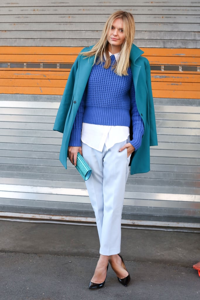 Experiment with color and layering to pep up the basic button-down and pants combo.