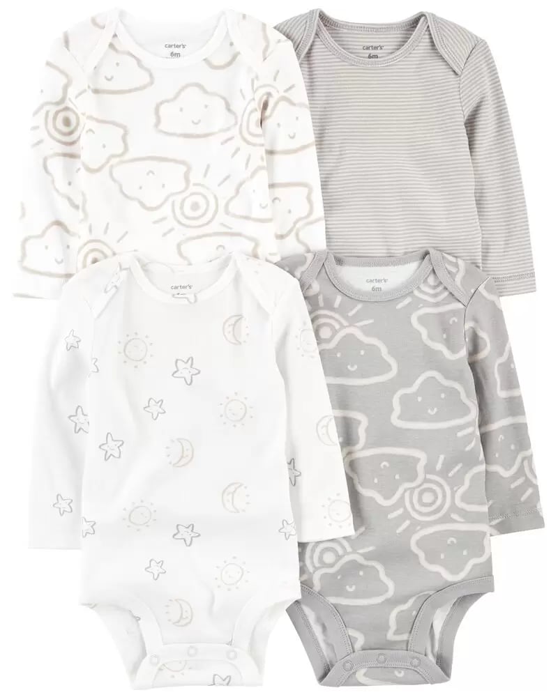 4-Pack White & Grey Bodysuits