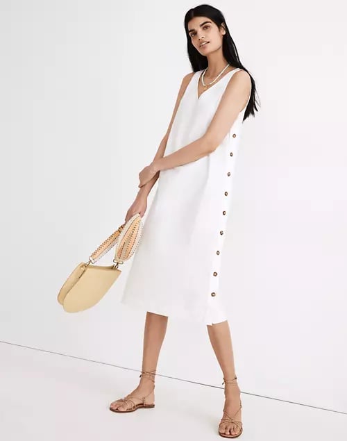 Madewell Linen-Cotton Side-Button Midi Dress