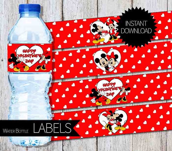 Mickey and Minnie Valentine's Day Water Bottle Labels