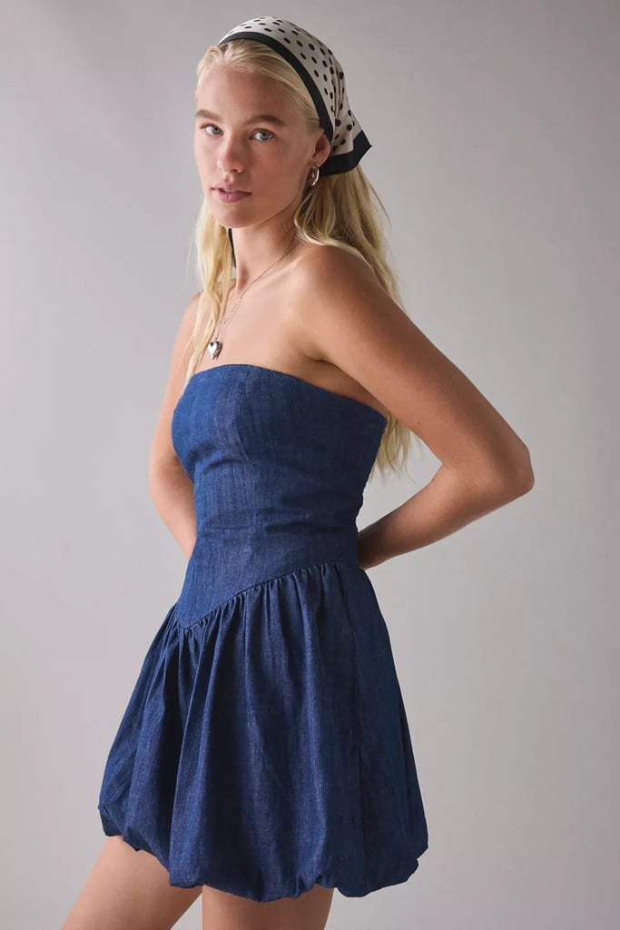 UO Darryl Denim Drop Waist Tube Mini Dress