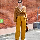 Fall Outfit Idea: Mustard Sweater + Yellow Trousers