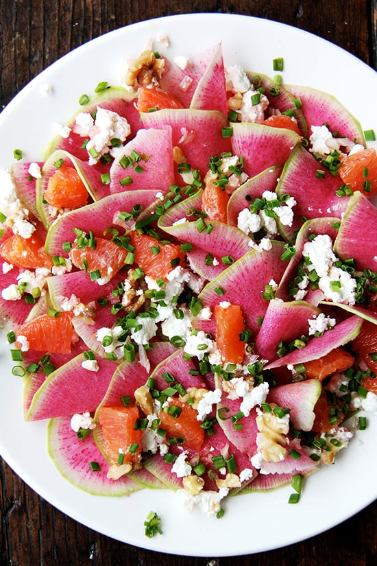 Watermelon Radish, Orange, and Goat Cheese Salad