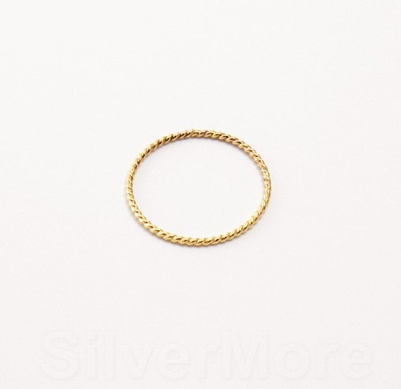 Etsy Thin and Dainty Yellow 14k Gold Filled Rope Stacking Ring