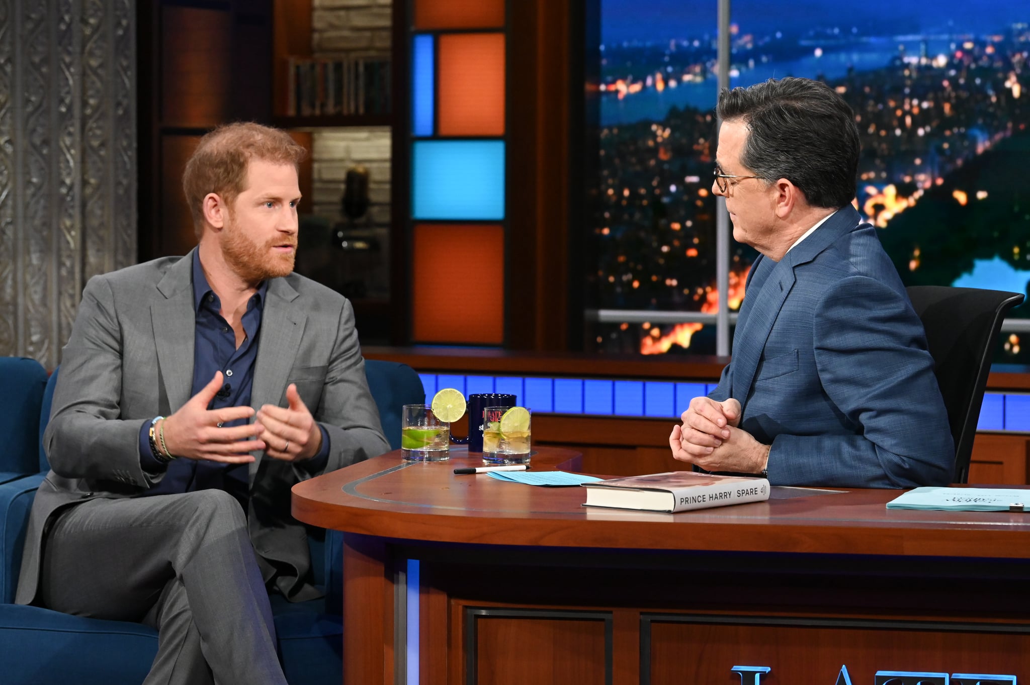 NEW YORK - JANUARY 9: The Late Show with Stephen Colbert and guest Prince Harry, The Duke of Sussex, during Tuesdays January 10, 2023 show. (Photo by Scott Kowalchyk/CBS via Getty Images)
