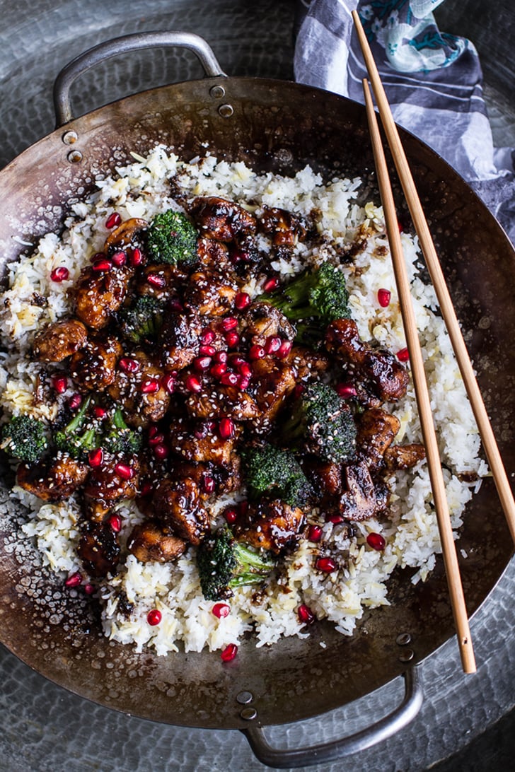 Pomegranate-Sesame Chicken With Ginger Rice Pilaf