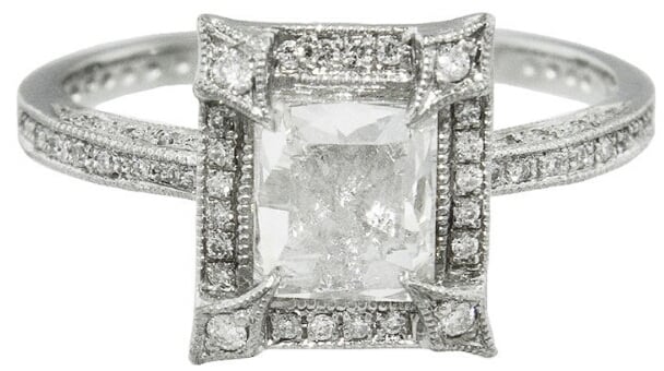 Cathy Waterman Pavé Frame Emerald Cut Diamond Ring
