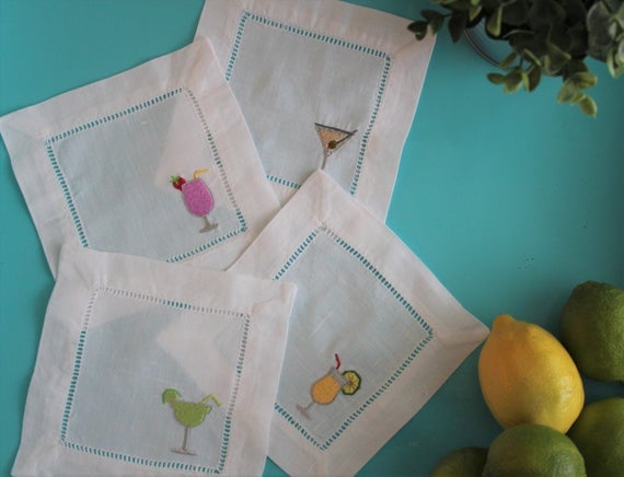 UnboxedCrafts Embroidered Cocktail Napkins