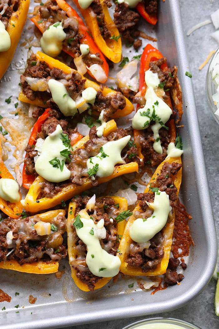 Fajita "Nachos" With Avocado Crema Ground Beef Latin Recipes