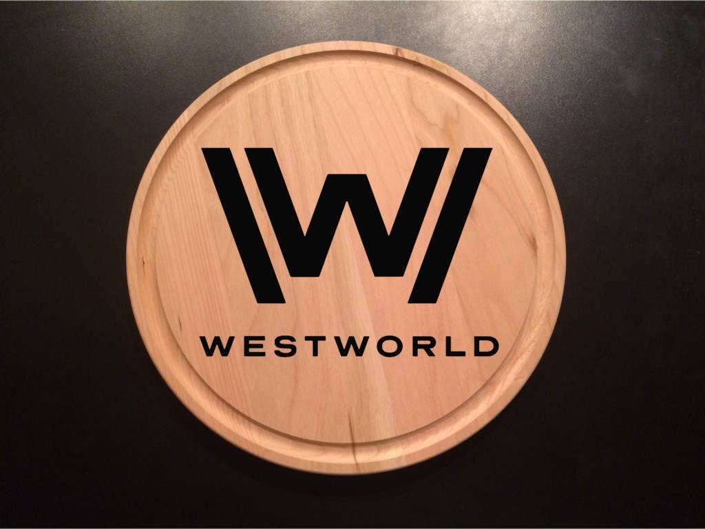 Round Cherry Wood Cheese Cutting Board Laser Engraved With Westworld HBO Show Logo ($18)
