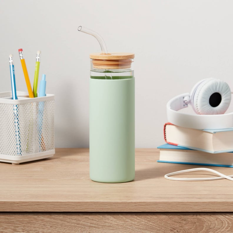 For the Iced Coffee Drinker: Glass Tumbler With Silicone Sleeve and Bamboo Lid and Straw