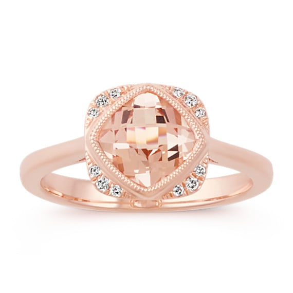 Cushion Cut Morganite & Diamond 14k Rose Gold Ring