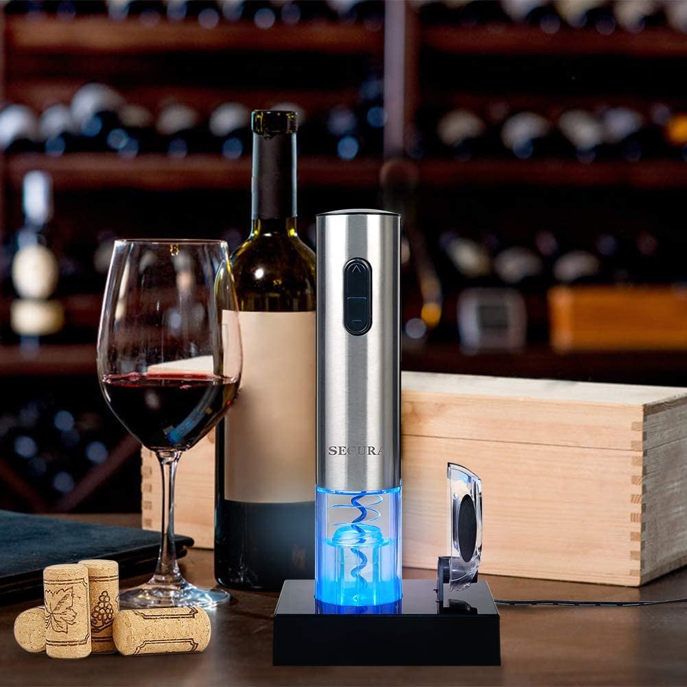 For Wine: Secura Automatic Electric Wine Bottle Corkscrew Opener