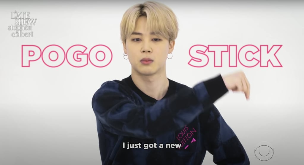 Jimin From BTS Doing a "Pogo Stick" Hand Gesture