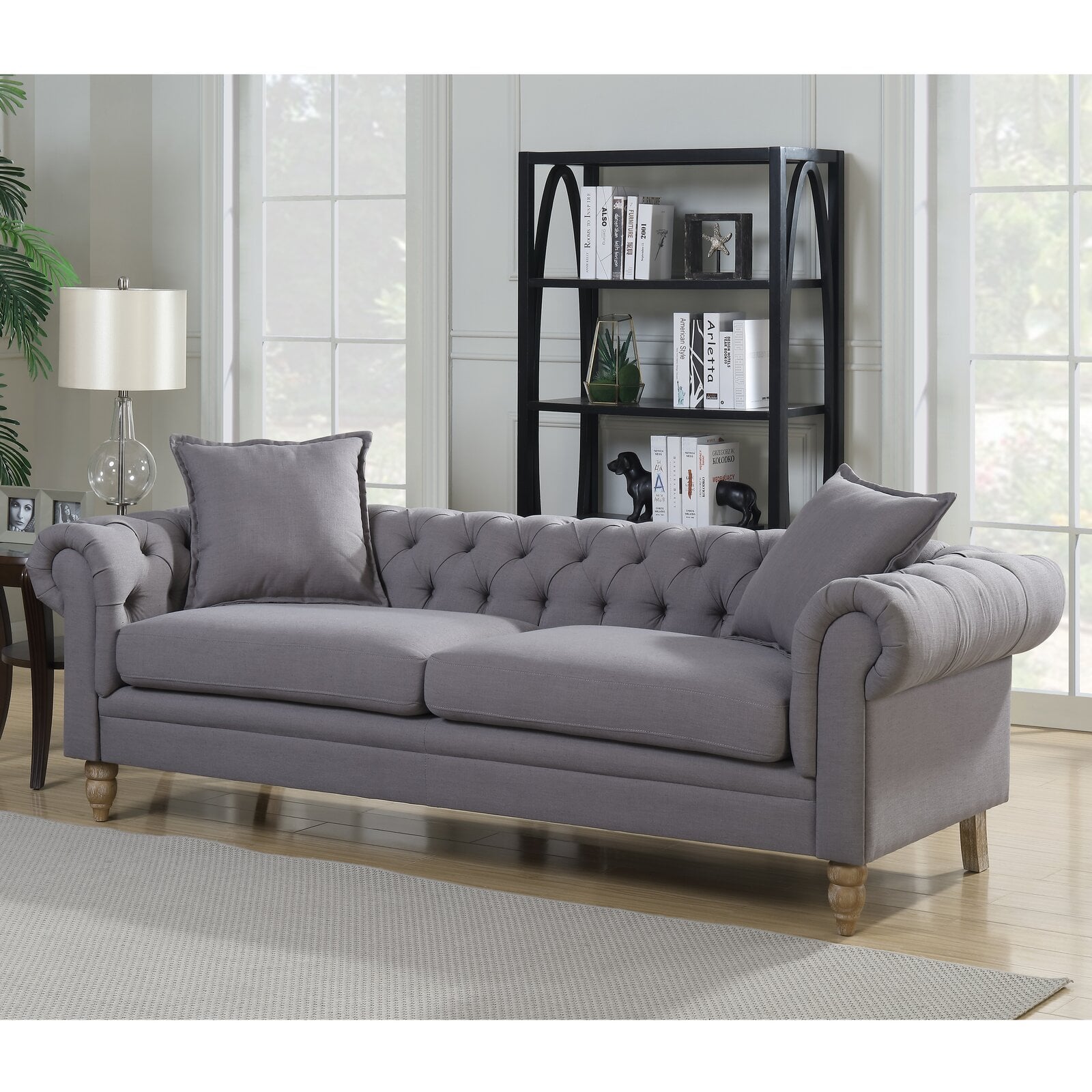 Gray rolled arm sofa sale