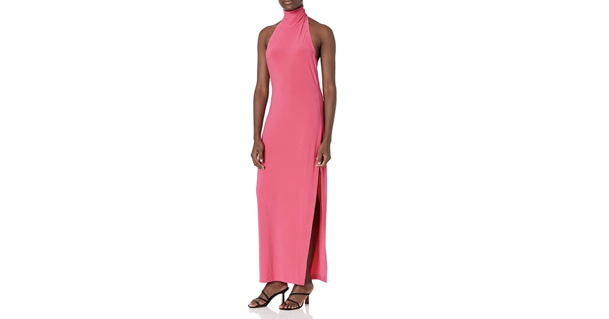 norma kamali halter turtle side slit gown