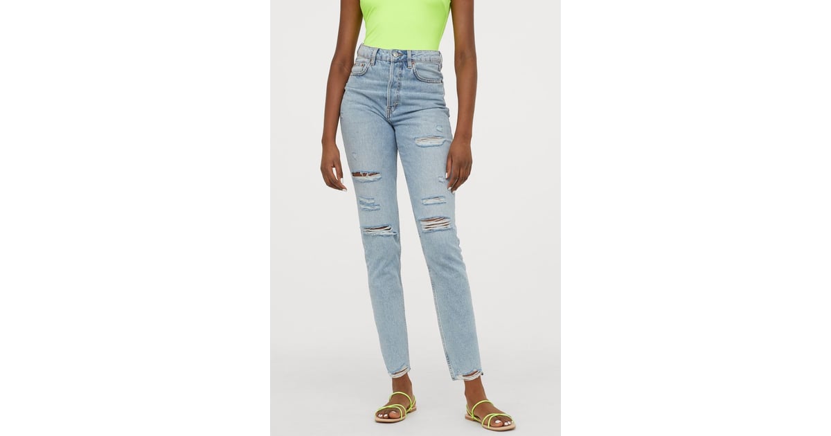 Slim mom jeans trashed cheap