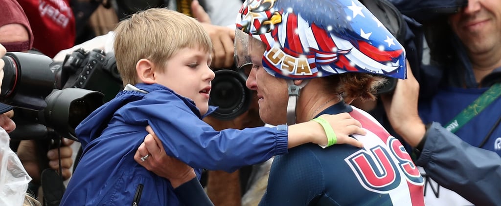 Kristin Armstrong Hugs Son After Winning Third Gold Medal
