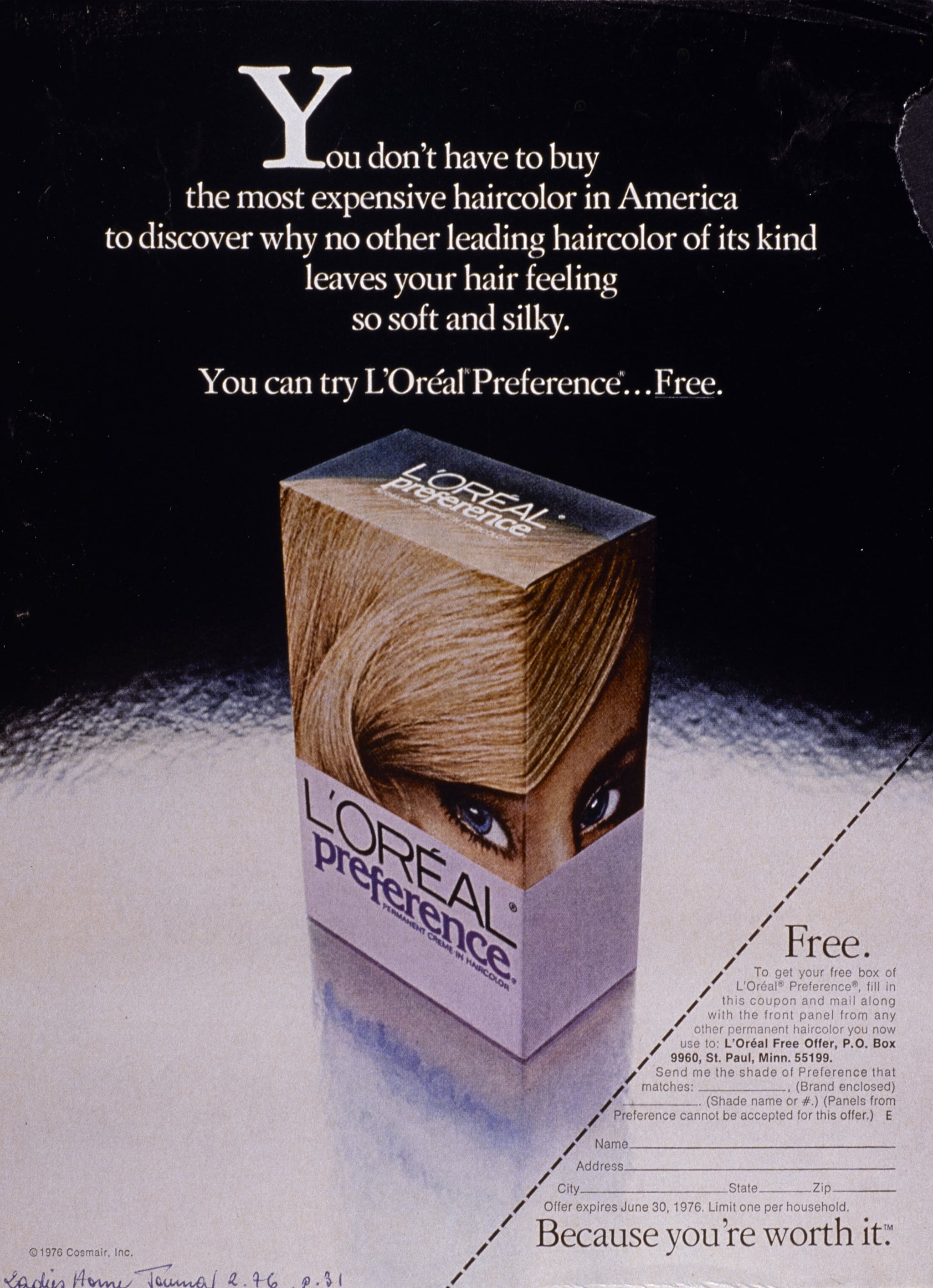 L'Oreal. Preference, coloration. 1976 (Etats-Unis)