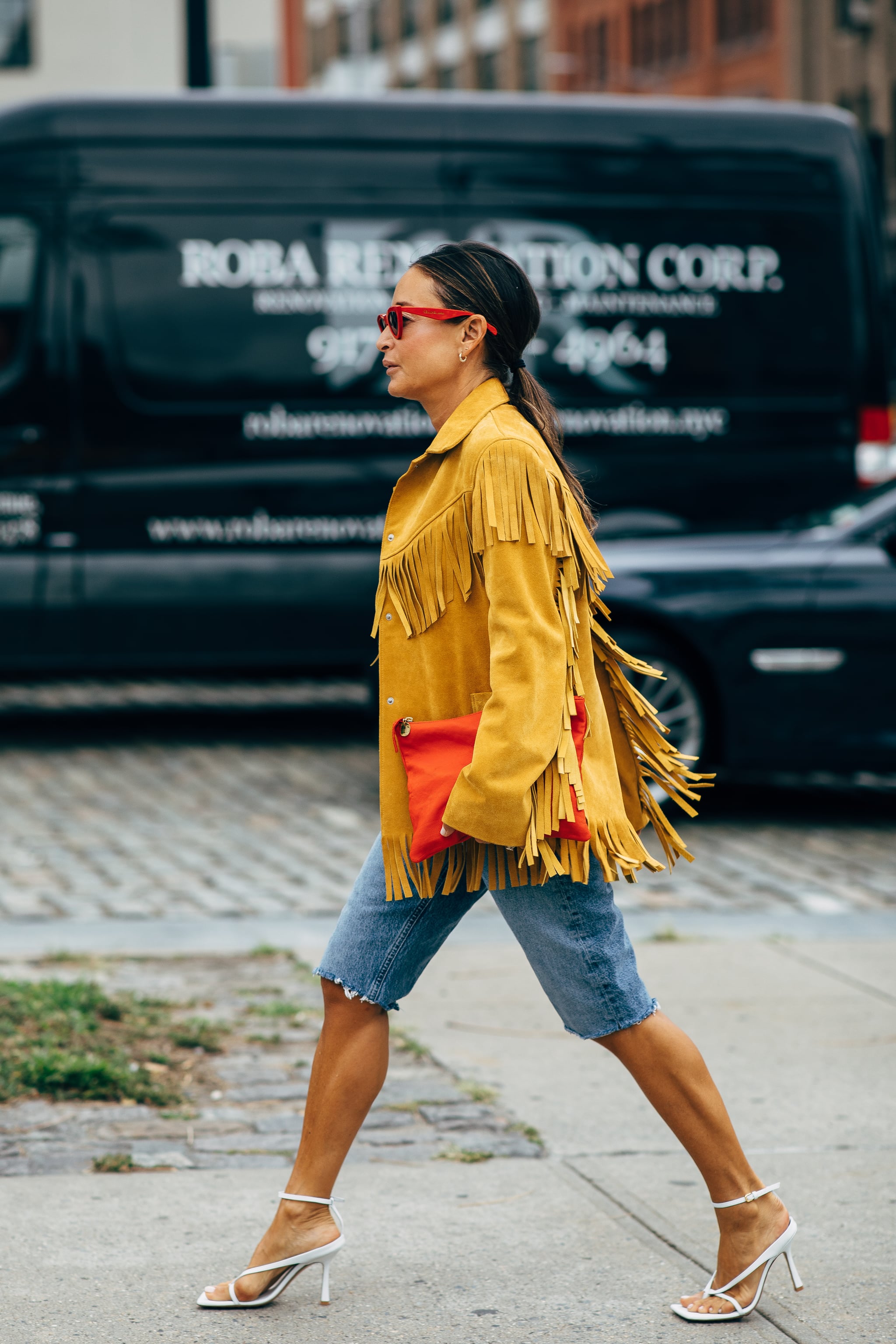 Fringe Jacket Outfit Idea: Bermuda + Sandals | Thank You, NYFW Street Style: We Now Know Which Jacket to Buy For Fall | POPSUGAR Fashion Photo 3