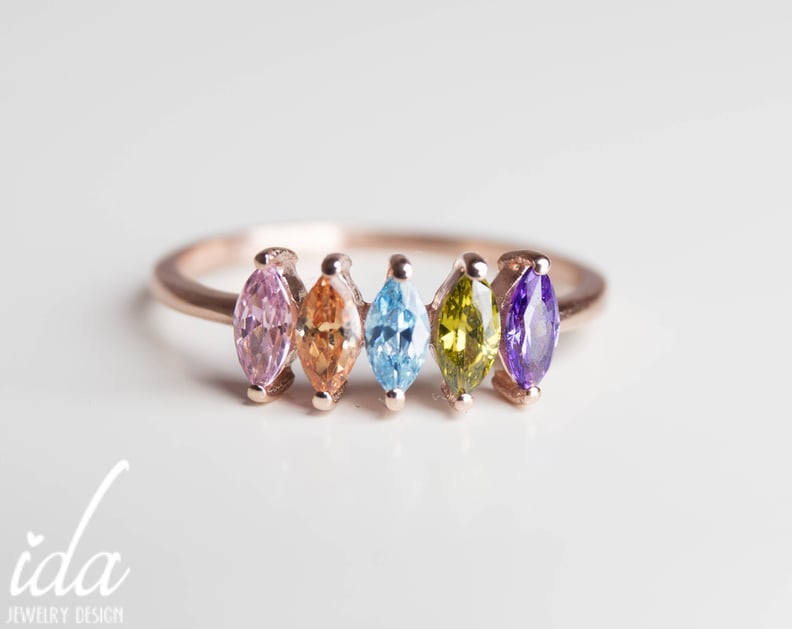 Birthstones Ring With Oval Stones Straight Across