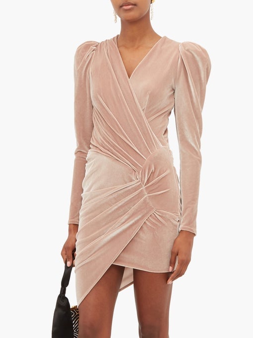 Alexandre Vauthier Puff-Sleeve Wrap-Style Velvet Mini Dress