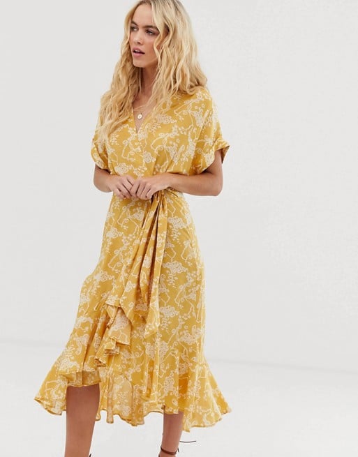 & Other Stories Cloud-Print Ruffled Wrap Dress in Yellow