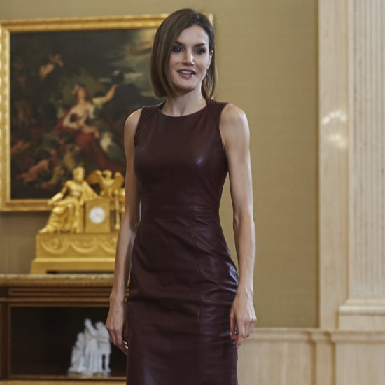 Queen Letizia Wearing Leather Dress