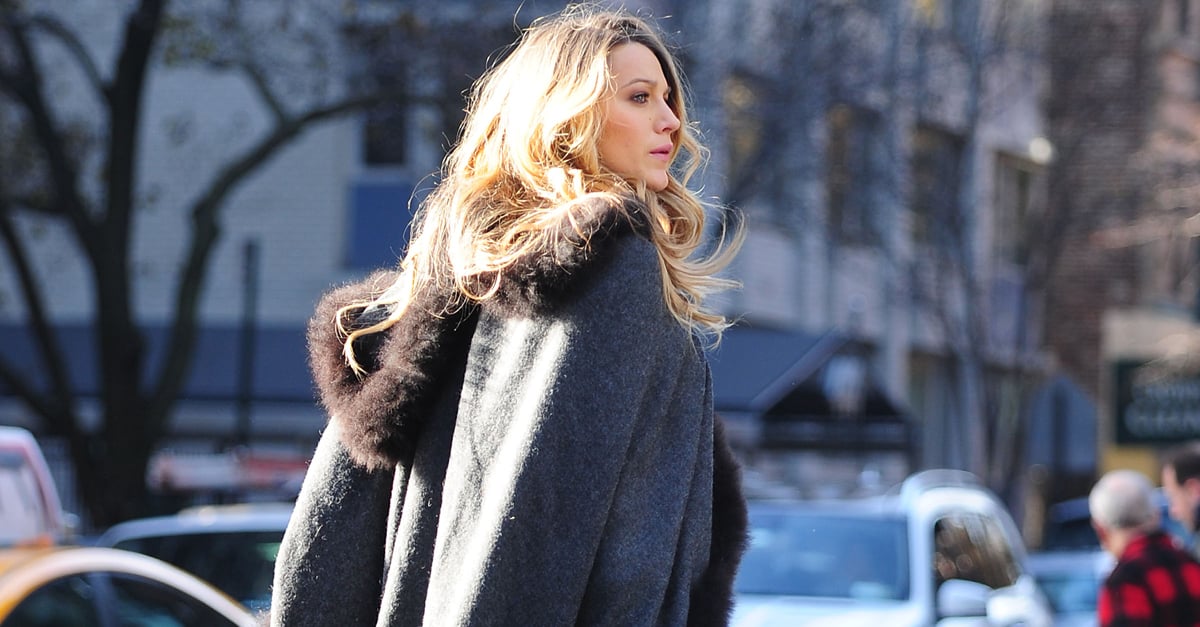 Blake Lively Wearing Fur Cape Street Style Popsugar Fashion 