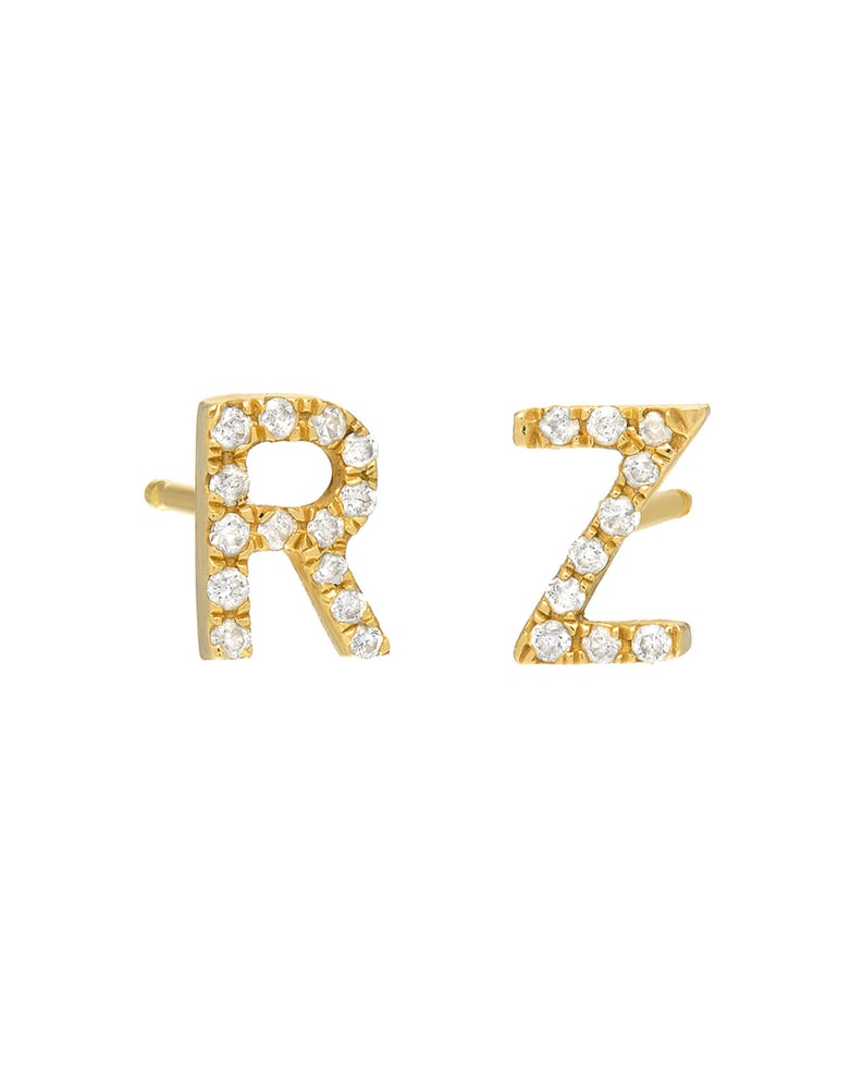 Zoe Lev Jewelry Personalized Diamond Initial Stud Earrings in 14K Yellow Gold