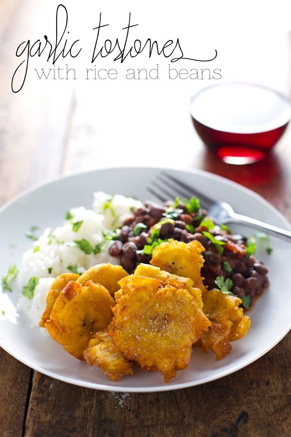 Garlic Tostones With Rice and Beans