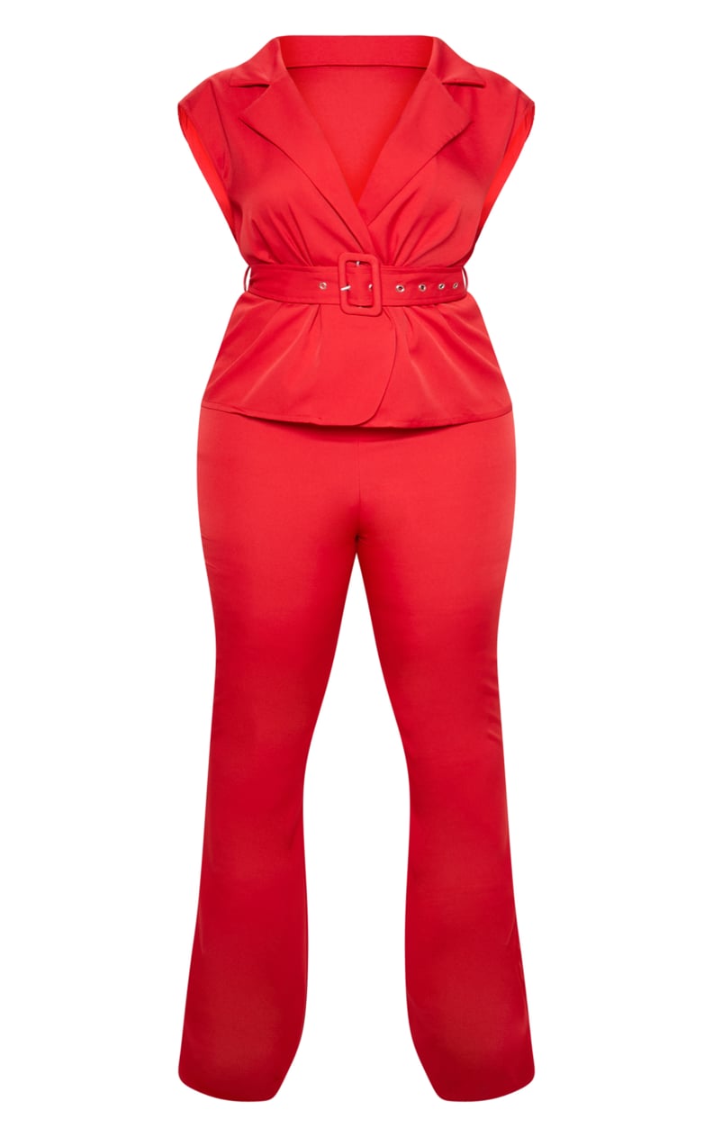 Red Peplum Belt Detail Jumpsuit