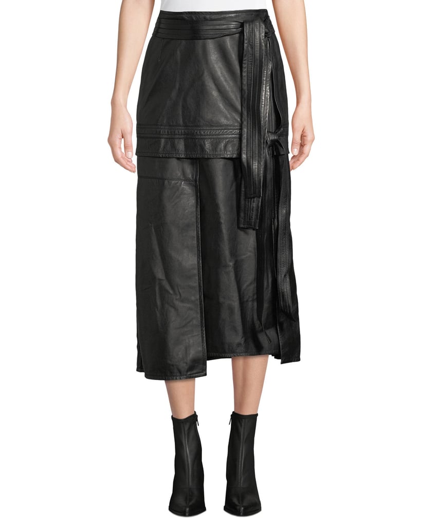 3.1 Phillip Lim Leather Patchwork Skirt with Front TIe