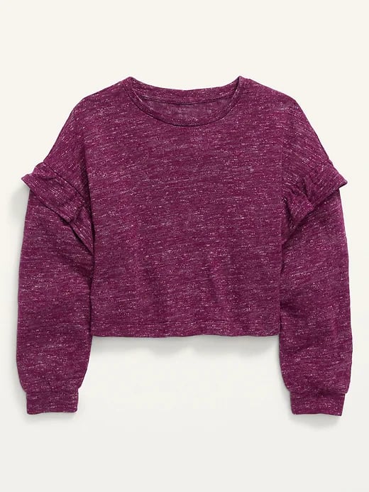 Old Navy Long-Sleeve Ruffle-Trimmed Mélange Cropped Sweater for Girls