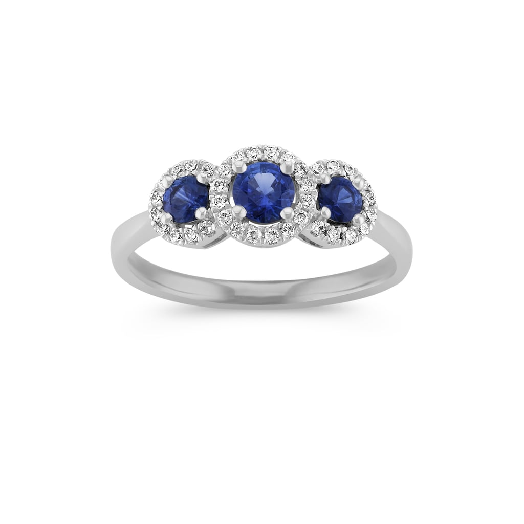 Shane Co. Halo Sapphire Three Stone Ring