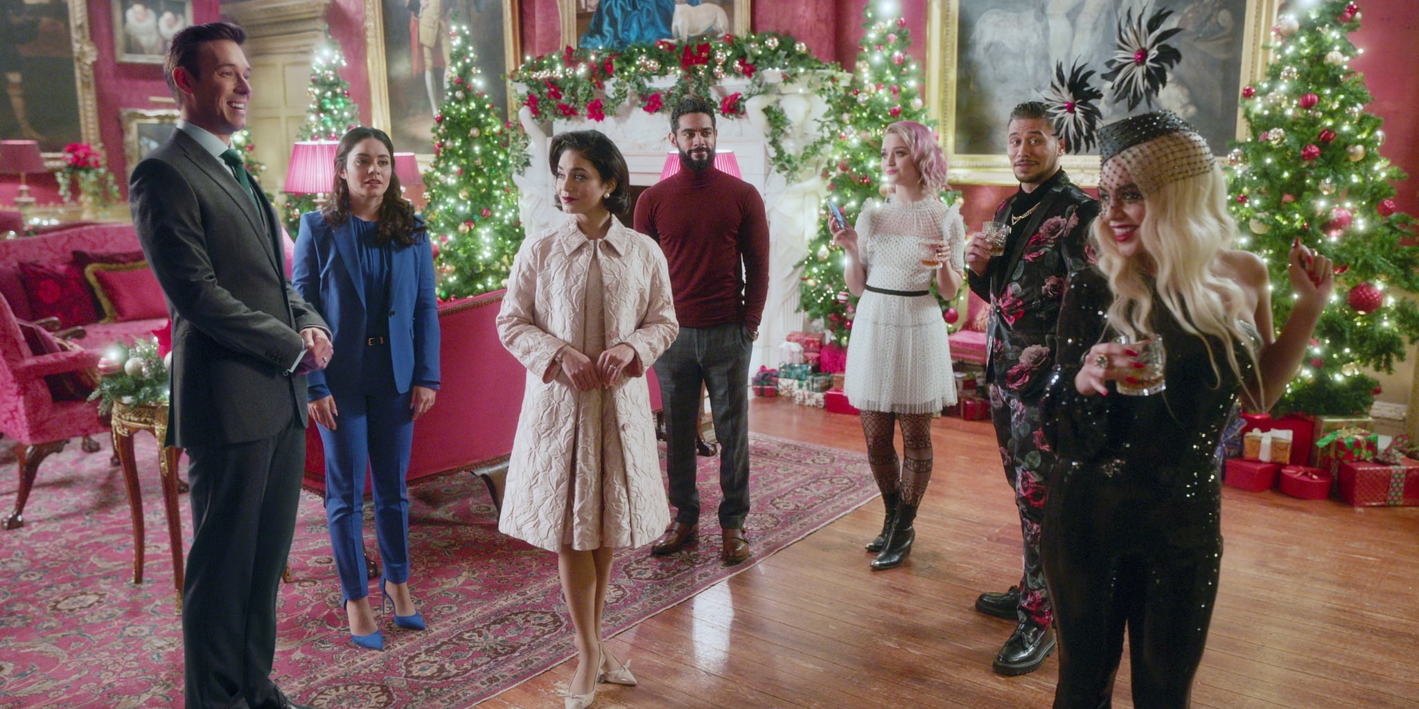 THE PRINCESS SWITCH 3, (aka THE PRINCESS SWITCH 3: ROMANCING THE STAR), from left: Sam Palladio, Vanessa Hudgens, Vanessa Hudgens, Nick Sagar, Florence Hall, Ricky Norwood, Vanessa Hudgens, 2021. ph: Mark Mainz / Netflix /Courtesy Everett Collection