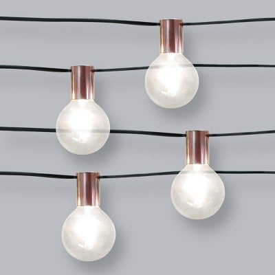 10ct Socket Collar Outdoor String Lights in Rose Gold With Black Wire