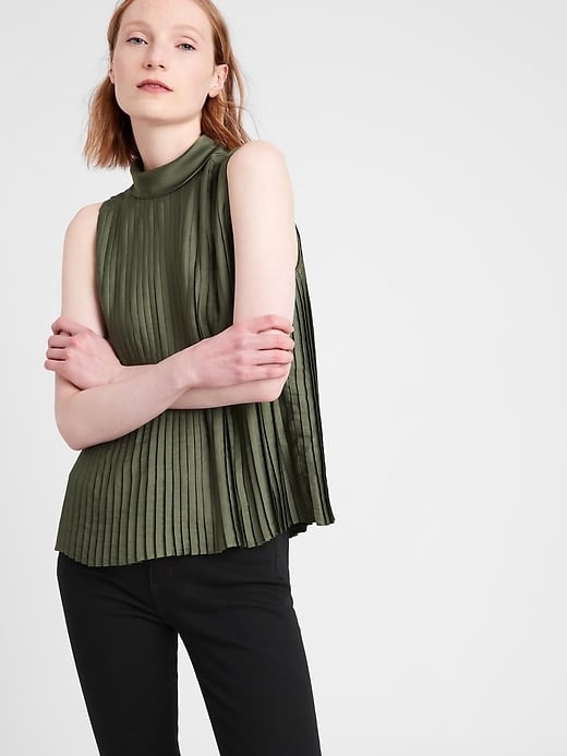 Banana Republic Satin Pleated Mock-Neck Top