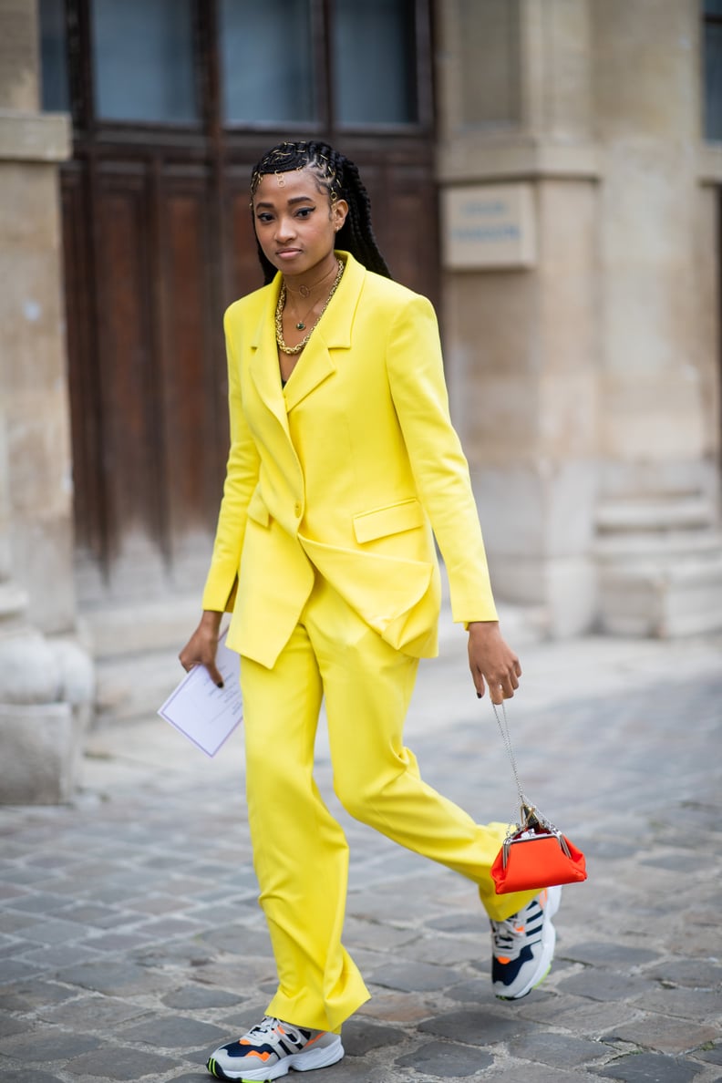 Mix Chunky Sneakers With a Colorful Suit